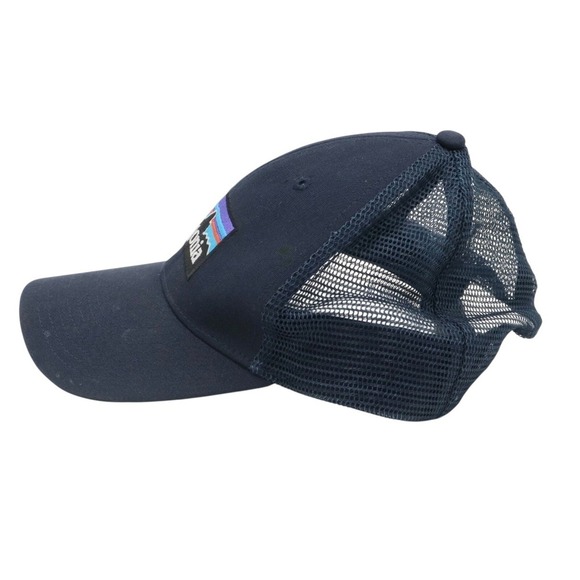 Patagonia Snapback Trucker Hat Navy Blue Cap Mesh Back Spell Out Mountain Patch - Picture 4 of 10